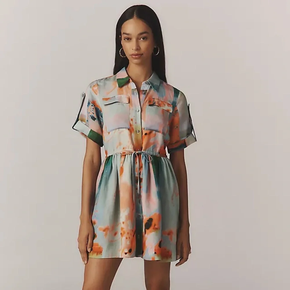 Hunter Bell Peyton Linen Blend Shirt Dress Drawstring Waist Size Medium NWT - Picture 15 of 15